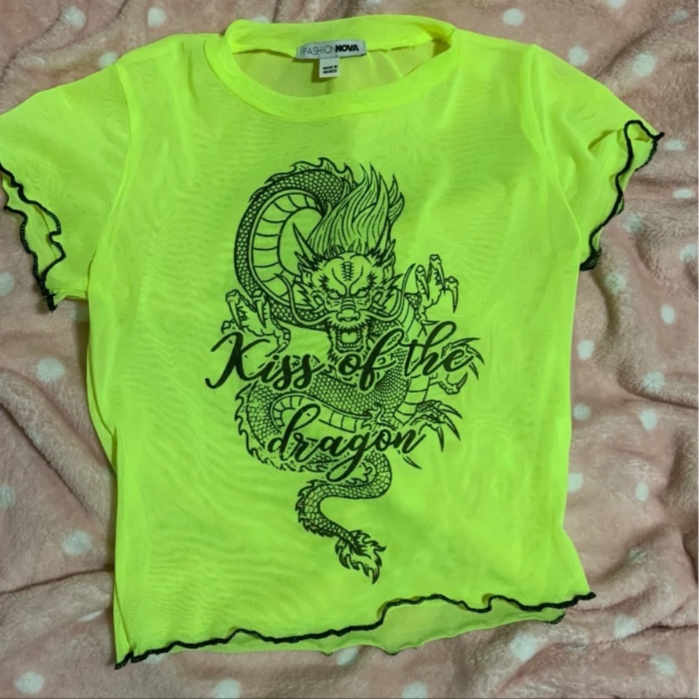 Neon Green Dragon mesh crop top